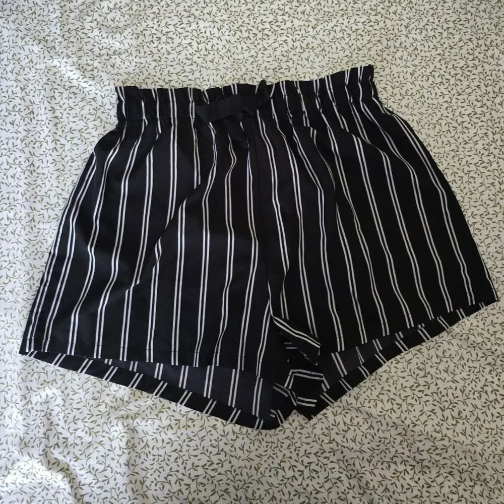 Black & White Striped Tie-Waist Shorts